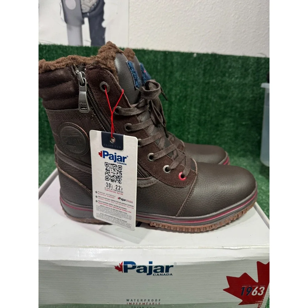 Pajar Canada Trooper Waterproof Winter Boots Men Size 43 Brown Fur Lined Lace Up
